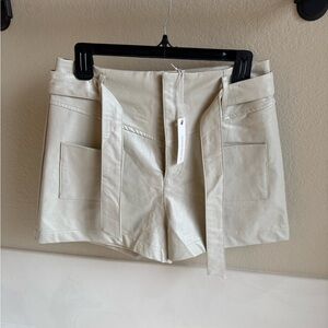 Olivaceous Cream Faux Leather Shorts with Tailored Design